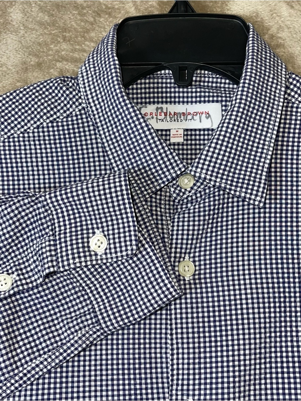 Orlebar Brown Men's Navy Gingham Button-Down Shirt preppy work